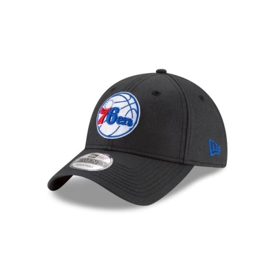 Black Philadelphia 76ers Hat - New Era NBA Waxed Canvas 9TWENTY Adjustable Caps USA3498512